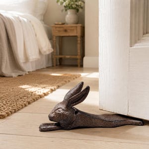 Cast Iron Rabbit Door Stopper | Cottage Decor | Rustic Bunny Door Wedge