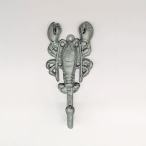 Green Lobster Cast Iron Wall Hook | Key Rack Hanger | Coastal Beach House Decor