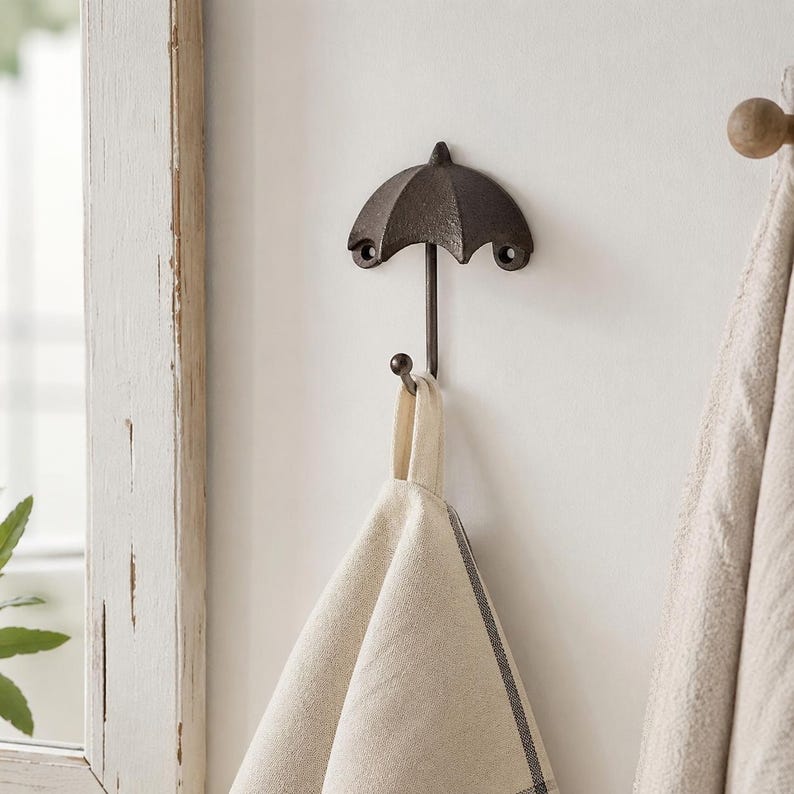 Cast Iron Umbrella Wall Hook | Rustic Key Coat Hanger | Entry Decor
