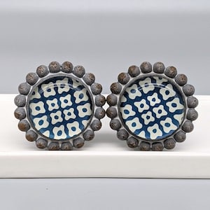 Moroccan Blue Distressed Metal Glass Knob | Cabinet Handle | Glass Handle | Marrakech Knob | Drawer Knob