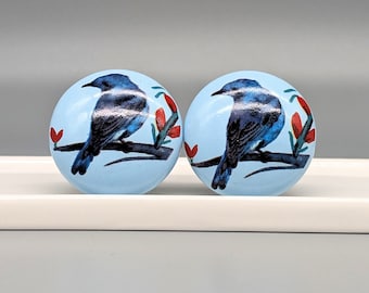 Blauer Vogel Keramik Möbelknauf | Vogel auf Zweig Möbelknäuel | Knauf