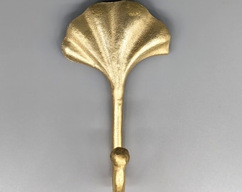 Goldene Muschel Muschel Metallhaken, 8 x 13,5 cm | Schlüsselanhänger | Haken | Küsten Wanddekoration | Kleiderhaken | Einstiegshaken