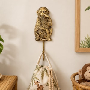 Golden Monkey Wall Hook | Resin Key Rack Hanger | Monkey Gifts