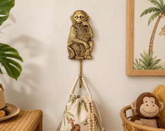 Golden Monkey Wall Hook | Resin Key Rack Hanger | Monkey Gifts