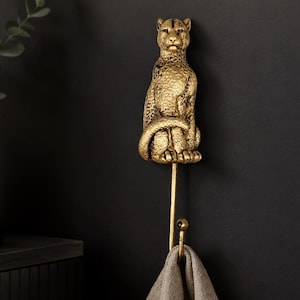 Golden Leopard Wall Hook | Entry Key Rack Hanger | Animal Decor