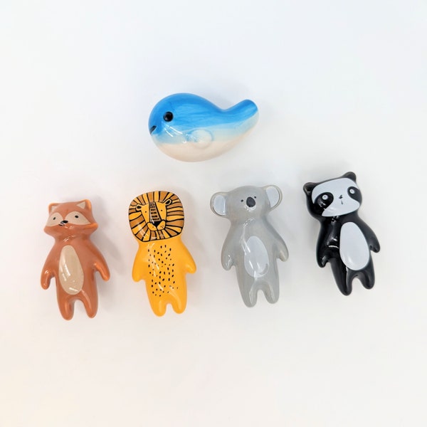 Bouton de porte en céramique pour chambre d'enfant | Poignée d'armoire | Manche en céramique | de tiroir | Bouton | Tirette | Bouton lion, panda, koala, baleine, renard