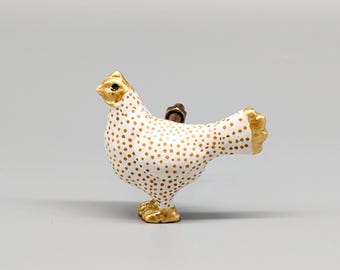 Polka Dot Chicken Knob | Cream Gold Resin Drawer Pull | Kitchen Cabinet Knob | Chicken Gifts