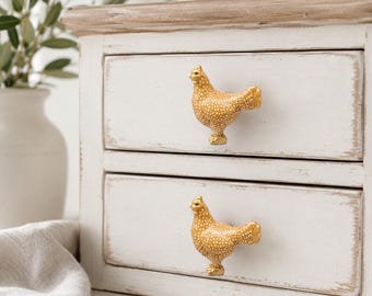 Golden Chicken Knob: Polka Dot Resin Drawer Pull