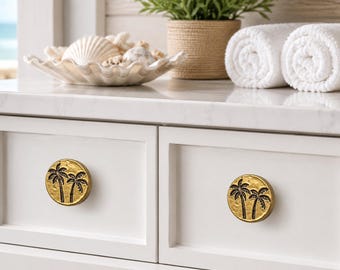 Tropical Palm Tree Golden Metal Knob | Cabinet Handle | Kitchen Drawer Pull
