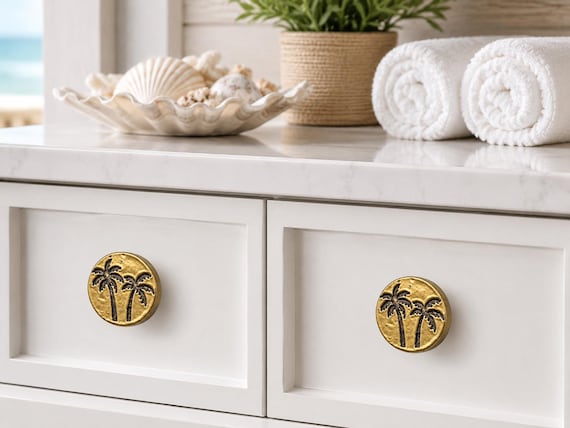 Tropical Palm Tree Golden Metal Knob | Cabinet Handle | Kitchen Drawer Pull