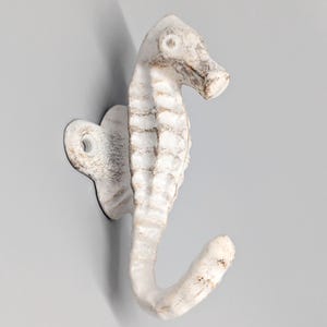 Rustic White Seahorse Iron Wall Hook | Sea Animal Key Rack Hanger | Coastal Decor