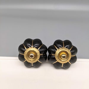 Golden Black Flower Ceramic Knob | Cabinet Knob | Flower Knob | Drawer Knob | Cream Knob | Dresser Pull
