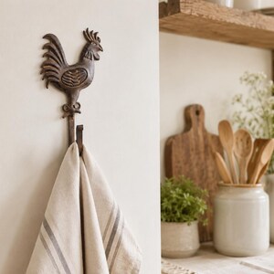 Rooster Metal Wall Hook | Entry Key Rack Hanger | Rustic Cottage Decor