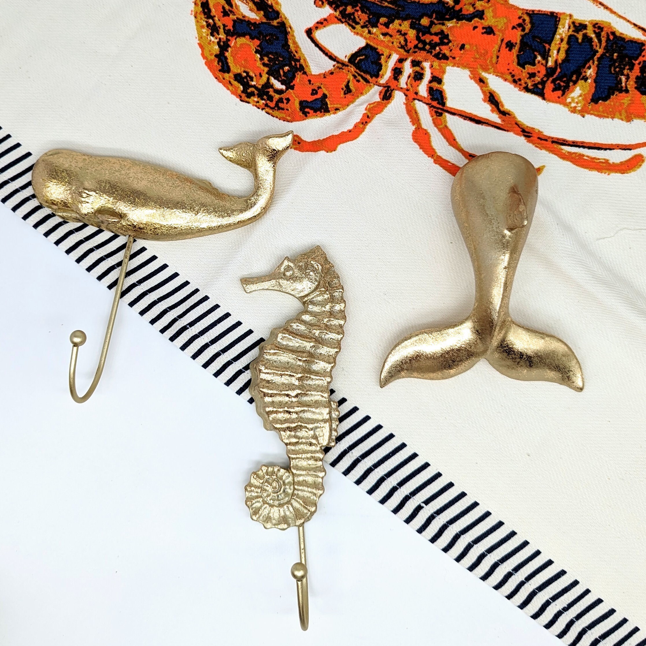 Golden Whale Seahorse Metal Wall Hook, Key Rack Hanger, Hook, Wall