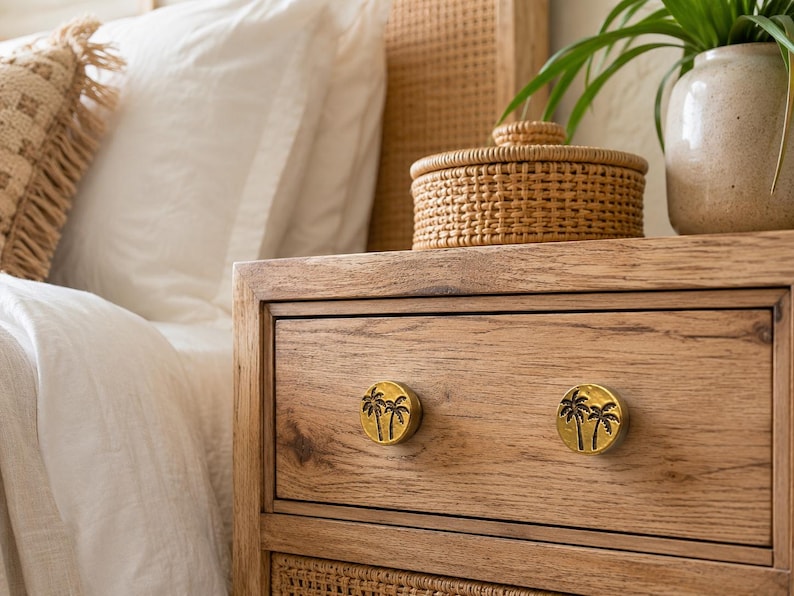 Tropical Palm Tree Golden Metal Knob | Cabinet Handle | Kitchen Drawer Pull image 2