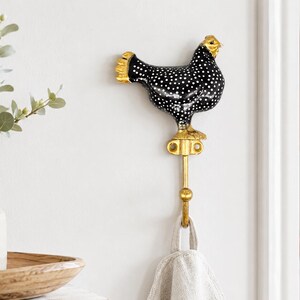 Golden Black Huhn Wandhaken | Metall Schlüsselanhänger | Huhn Hahn Dekor