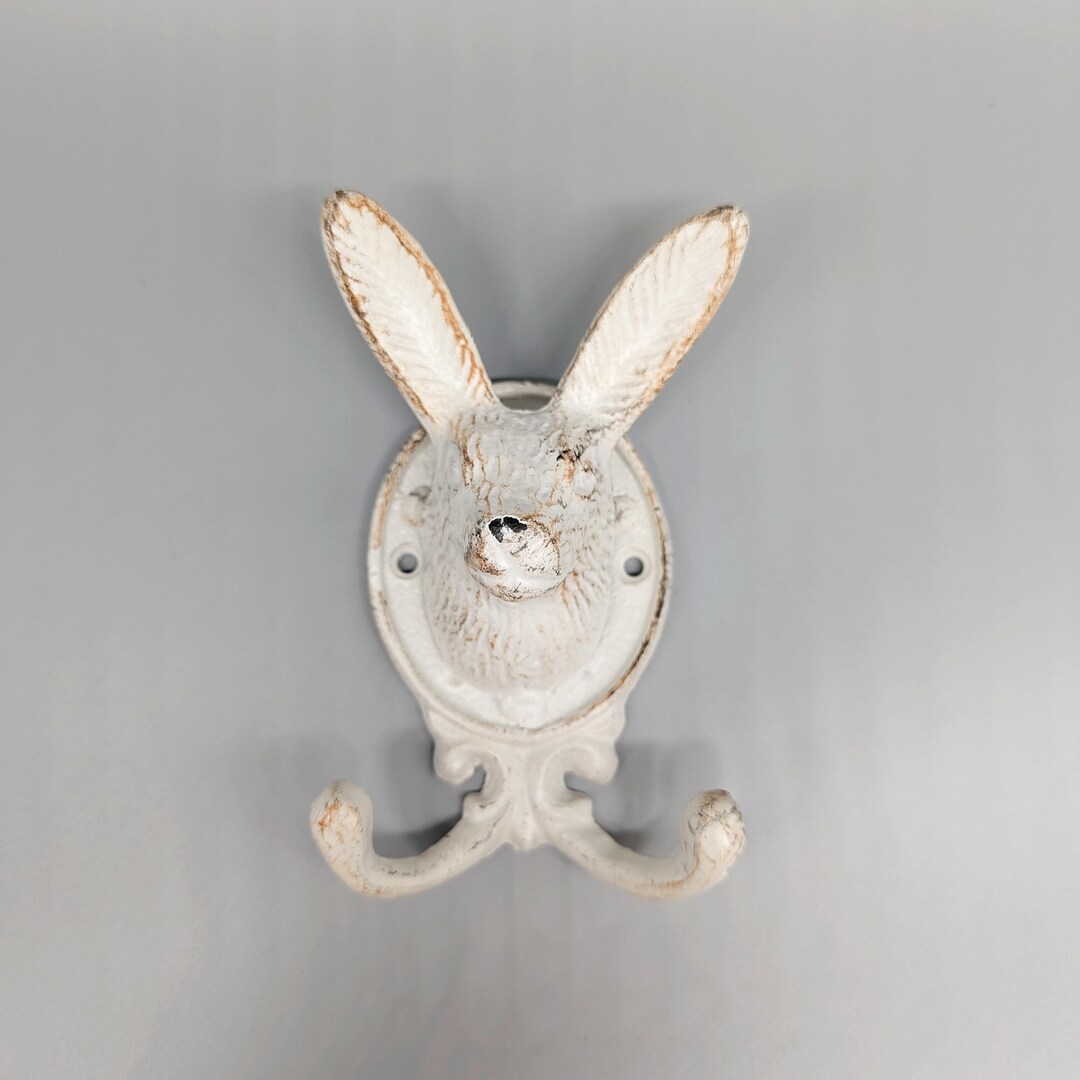 Rustic White Rabbit Dual Wall Hook | Iron Key Rack Hanger | Animal Hook ...