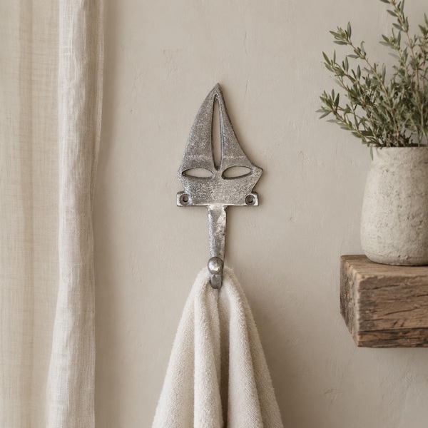Silver Boat Metal Wall Hook | Nautical Key Rack Hanger
