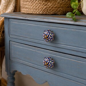 Blue Orange Ceramic Flower Knob | Dresser Drawer Pull | Kitchen Cabinet Door Handle