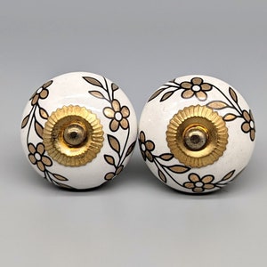 White Gold Hand Painted Flower Ceramic Knob | Cabinet Knob | Flower Knob | Drawer Knob | Cream Knob | Dresser Pull