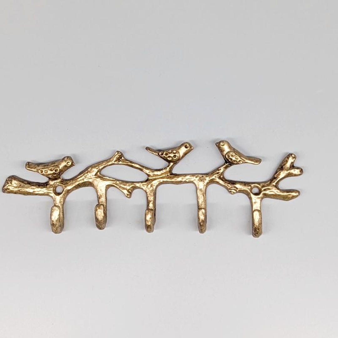 Golden Birds On Branch Wall Hook | Metal Key Rack Hanger