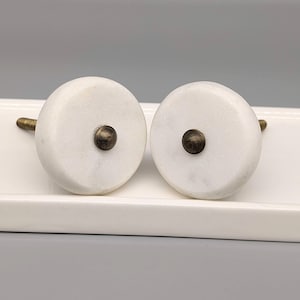 Round White Stone Knob With Brass Detail | Cabinet Knob | White Knob | Drawer Knob | Stone Knob | Dresser Pull