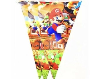 10 X Super Mario Flag Banner Bunting Kinderverjaardagsfeestje - Britse verkoper