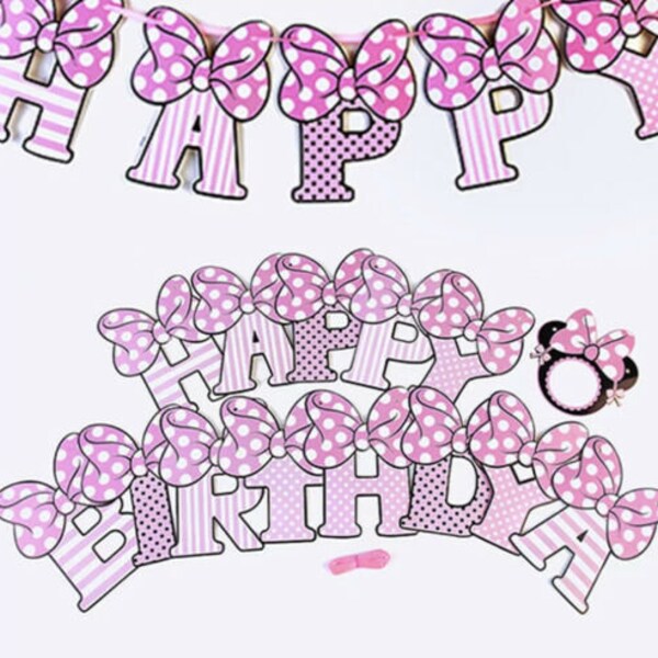 Minnie Mouse Children birthday party BIRTHDAY HAPPY LETTER flag Banner Bunting Garland Party Decoration Flags