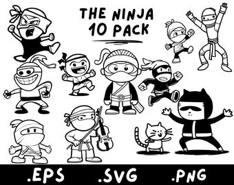 Cartoon Ninja Clipart Vector Bundle Pack Commercial Use Svg Png EPS files