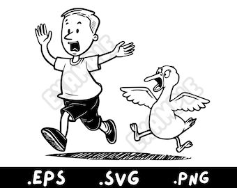 Angry Goose Chasing Man Clip art Instant Digital Download SVG EPS PNG Cut Files