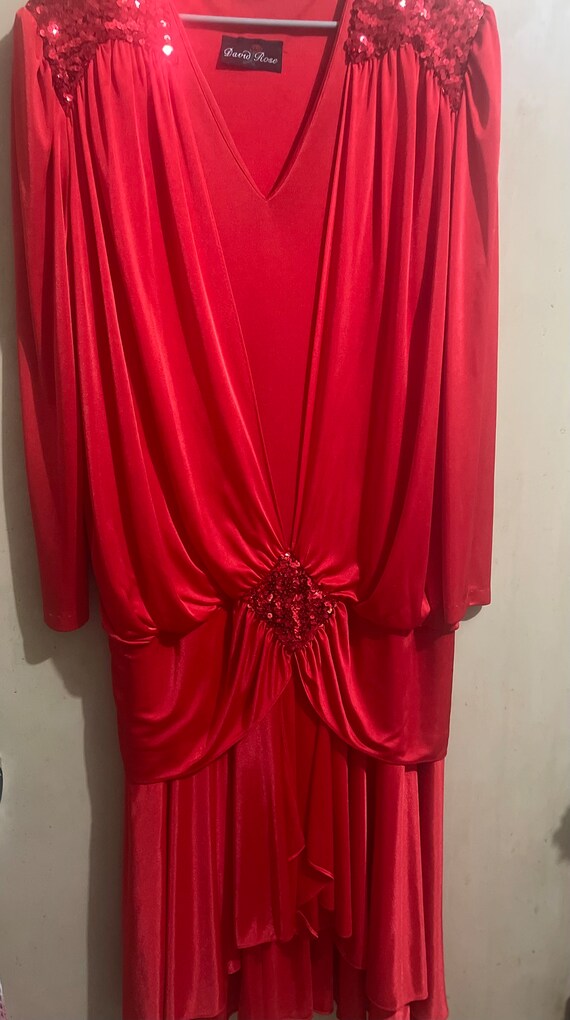 Sexy Volup Vintage Red Sequined Drop Waist Gown - image 4