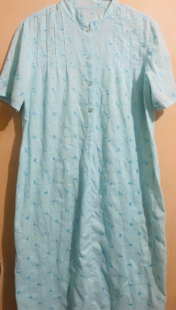 Cute Vintage Pale Turquoise Eyelet Nightgown
