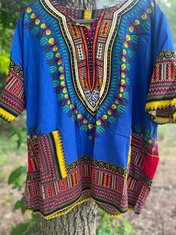 Vintage Bright Blue Dashiki Blouse