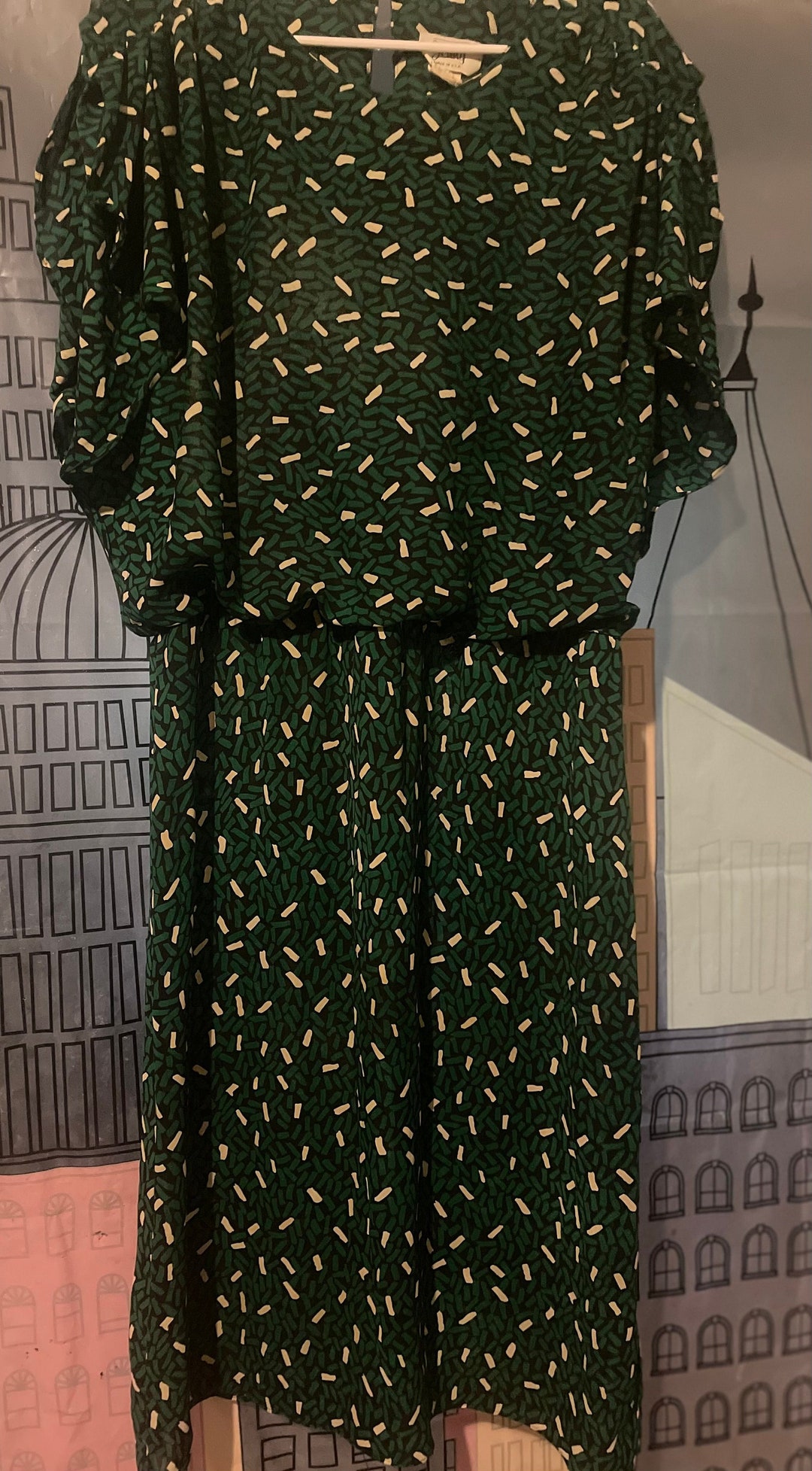 80's Jenny Label Green and White Abstract Secretary Dress - Etsy