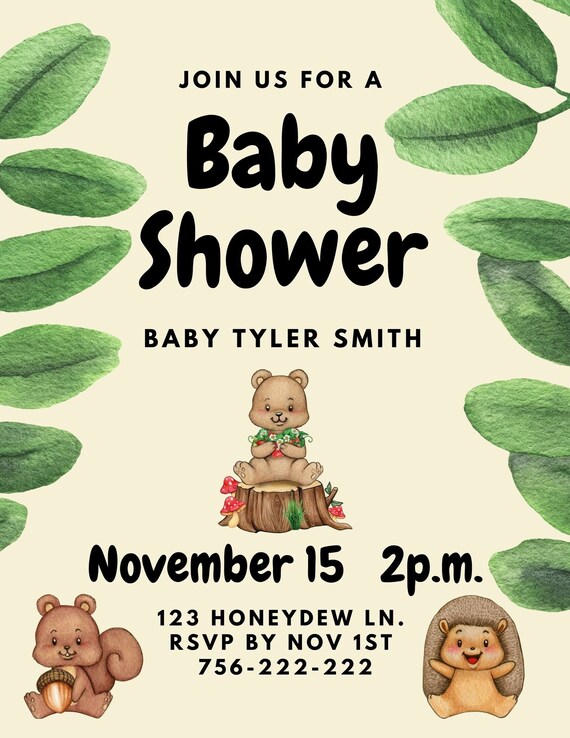 Woodland Baby Shower Invitation Etsy
