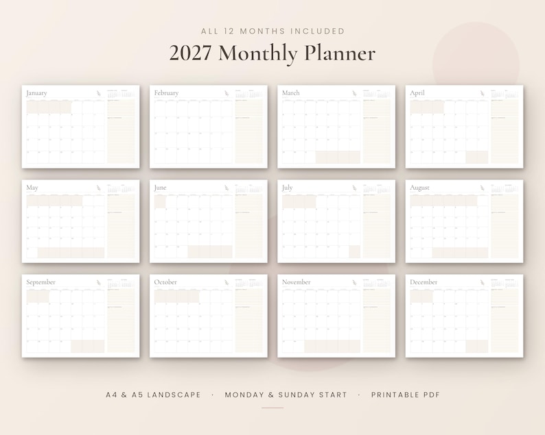 2027 Monthly Calendar Minimalist 2027 Calendar Printable PDF Monthly