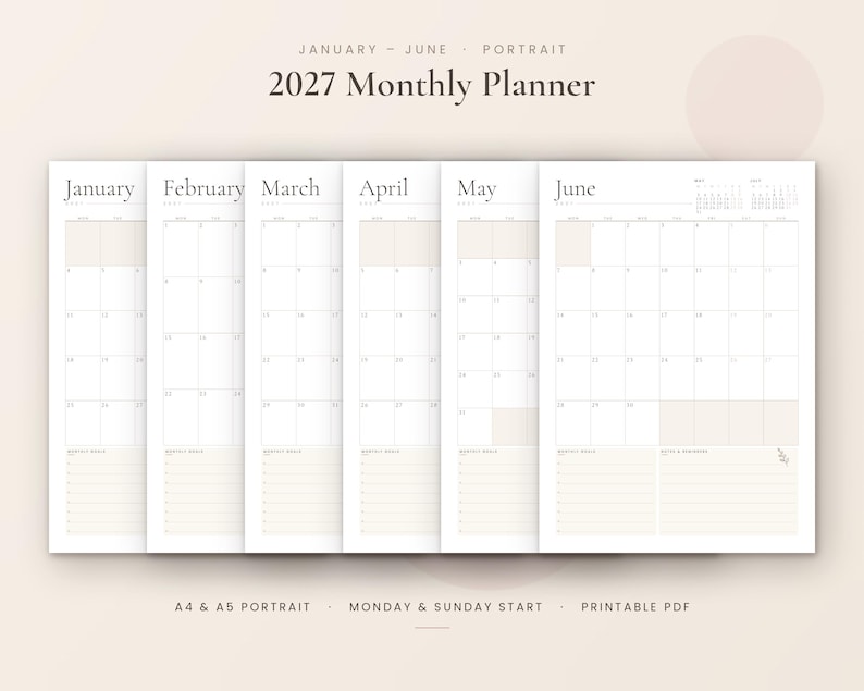 2027 Monthly Calendar Minimalist 2027 Calendar Printable PDF Monthly