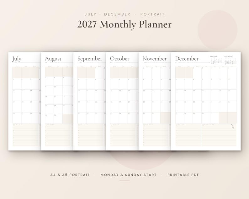 2027 Monthly Calendar Minimalist 2027 Calendar Printable PDF Monthly