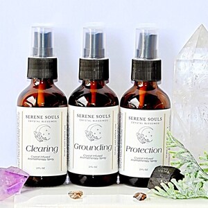 Sacred Spray Set A | Clearing, Grounding, Protection | Set of 2 or Set of 3 | Crystal Infused Essential Oil Spray | Sacred Work | Meditation