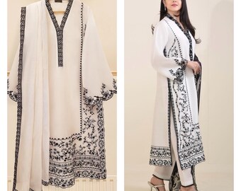 2 piece original aghanoor jacquard lawn embroidered shirt with cotton net dupatta