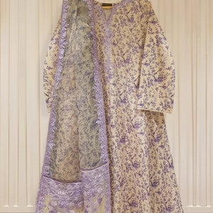 Two piece Agha noor original Pima cotton embroidered shirt with heavily embroidered organza dupatta