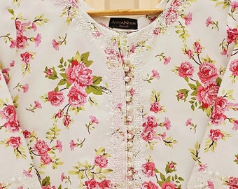 2 piece original aghanoor embroidered Lawn shirt with lawn pant