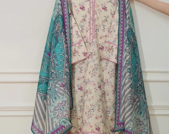 3 piece original aghanoor printed lawn suit