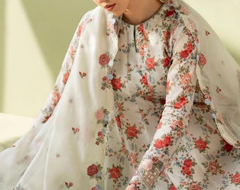 3 piece size-Medium lawn embroidered frock ready to wear original brand suit