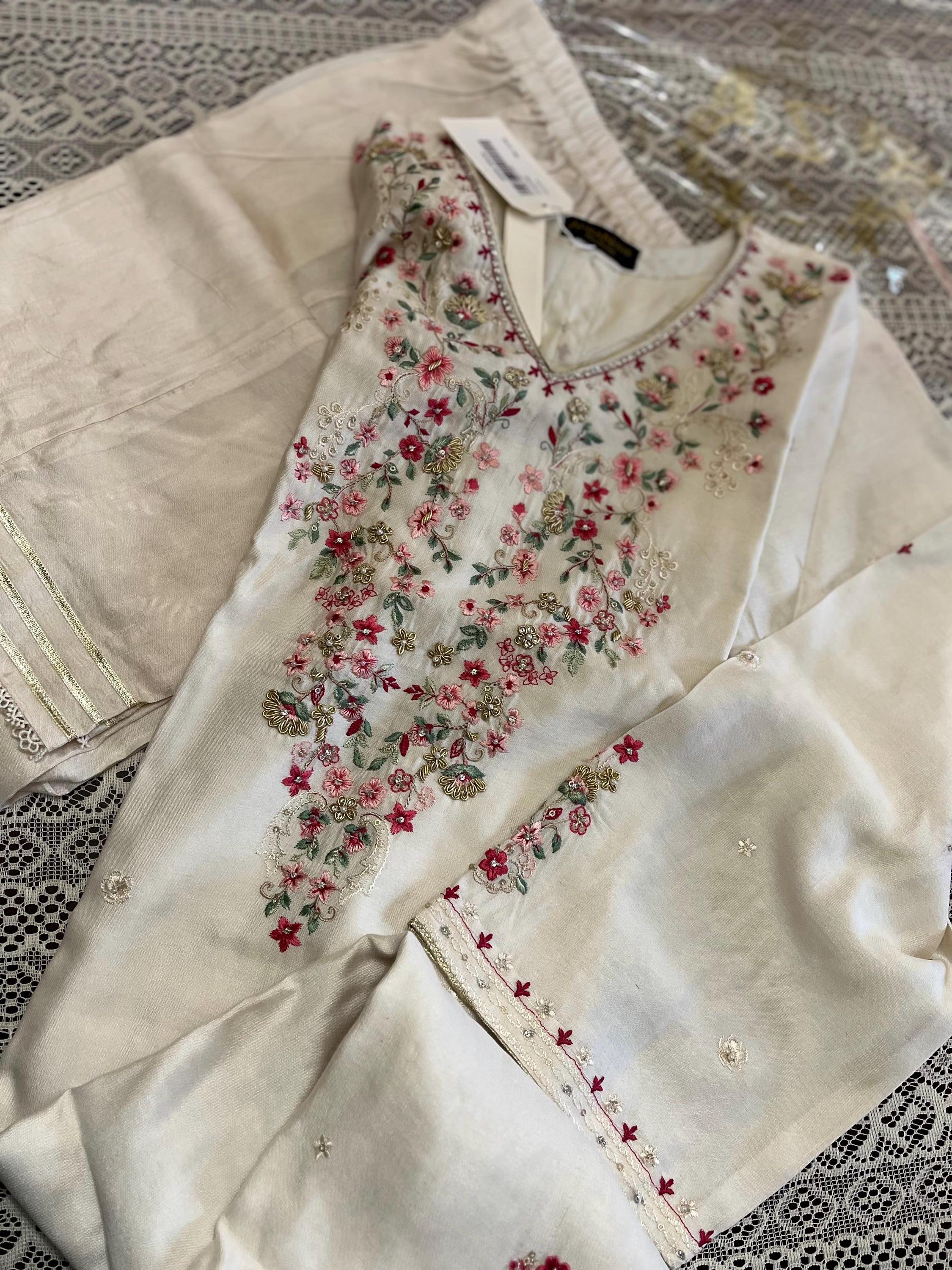 2 piece agha noor silk net embroidered suit ready to wear
