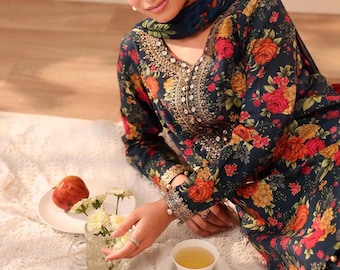 3 piece Maria B lawn printed fall season suit