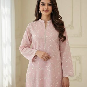 open lace back dress Agha Noor Pink Embroidered Cotton Net 2-Piece (Shirt + Trouser)  MOMINA