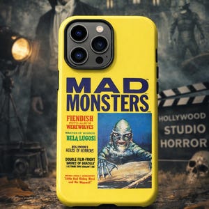 Retro Horror Movie Halloween Phone Case Vintage Monster Yellow Case Vintage Gothic Horror Movie Lover Old Hollywood Phone Case image 1