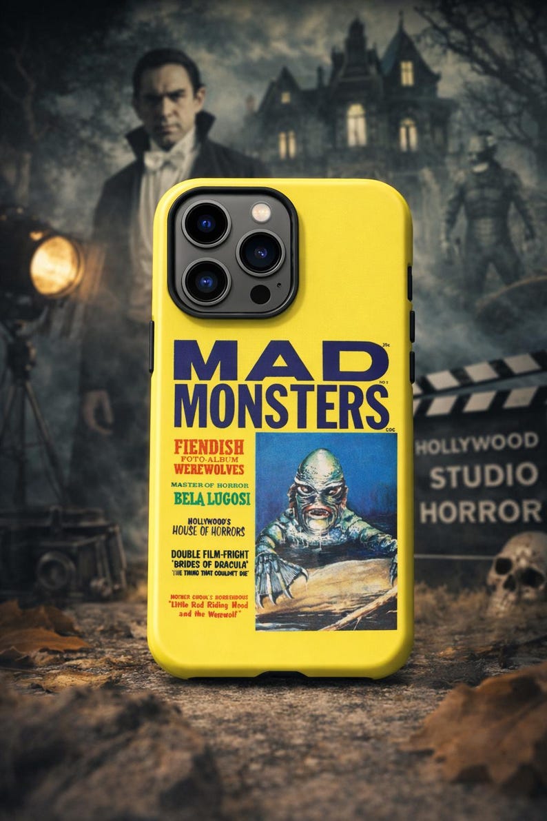 Retro Horror Movie Halloween Phone Case Vintage Monster Yellow Case Vintage Gothic Horror Movie Lover Old Hollywood Phone Case image 1