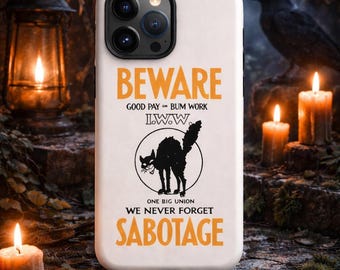 Vorsicht Sabotage schwarze Katze Handyhülle - Vintage Union Poster iPhone Hülle, Gothic Cat Aesthetic, Retro Horror Art Cover